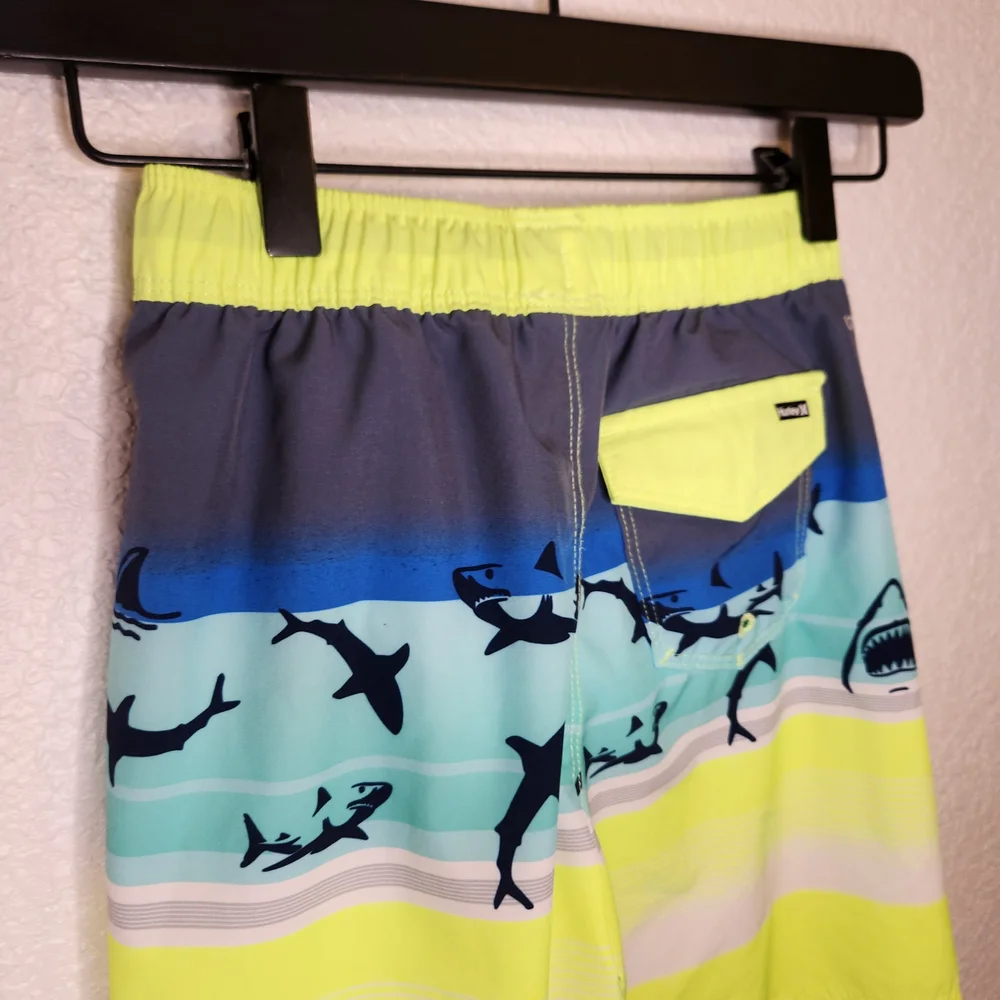 Hurley Boy's 7 8 Way Stretch UPF+50 Drawstring Waist Swim Short Shark Print
